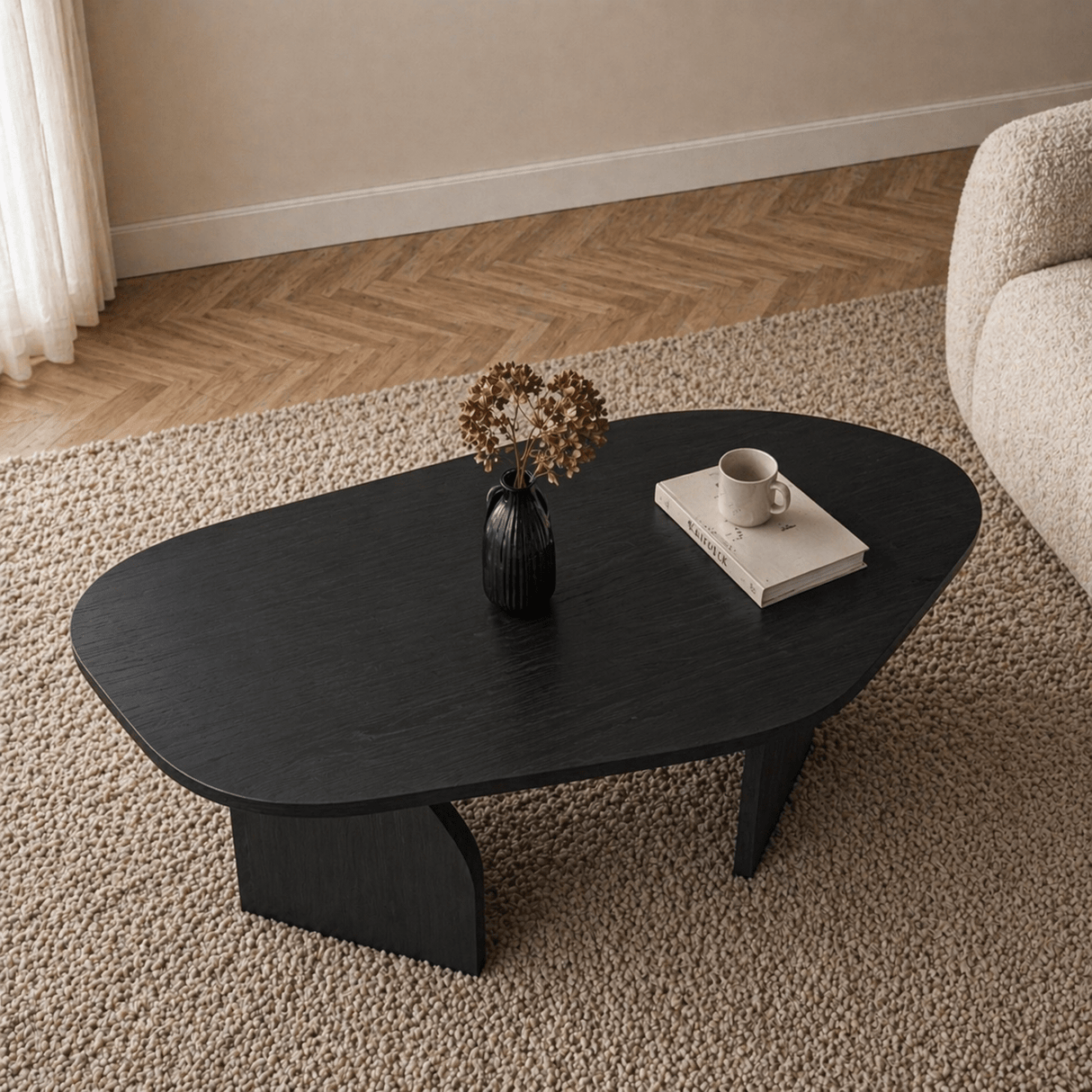 Tavolino Rock ovale nero 100 x 60 cm Legno composito rivestito in melammina
