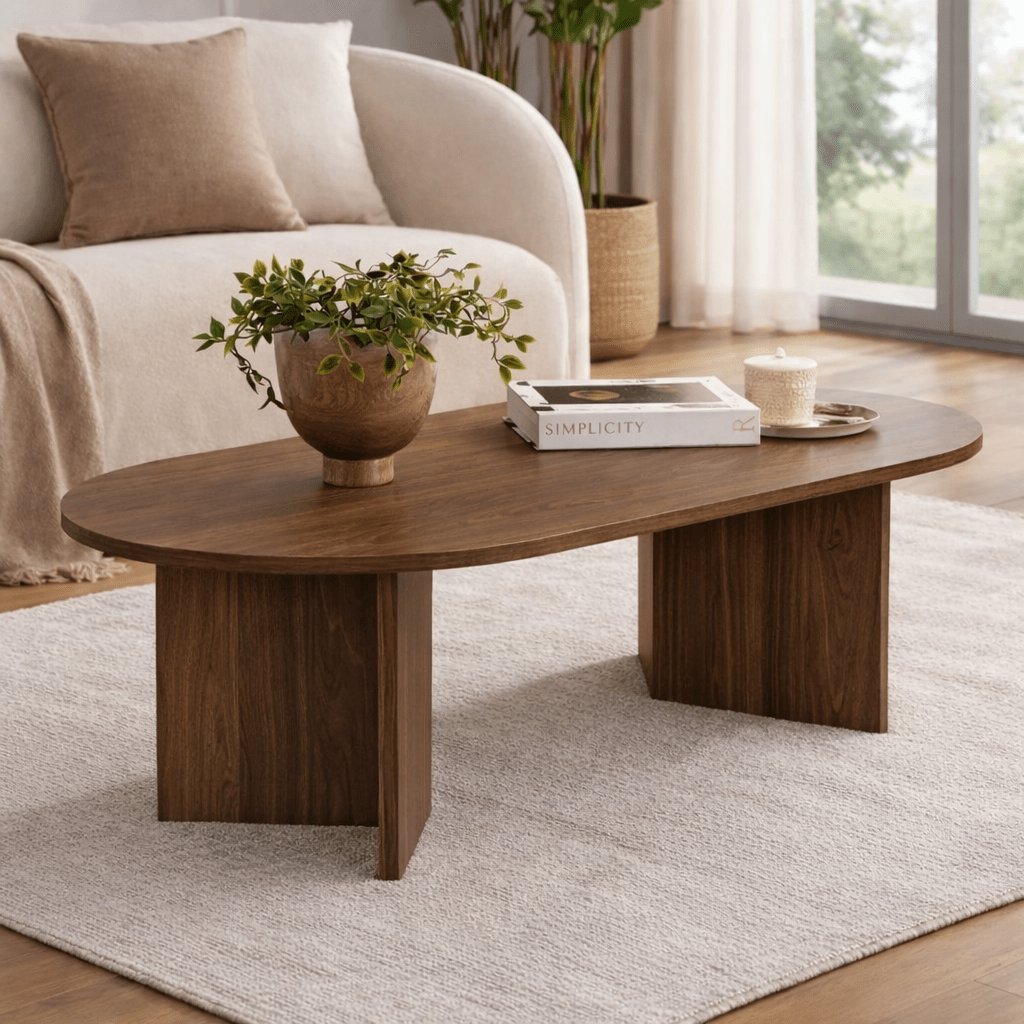 Tavolino ovale melaminico noce - Japandi - 119x60 cm - Sota