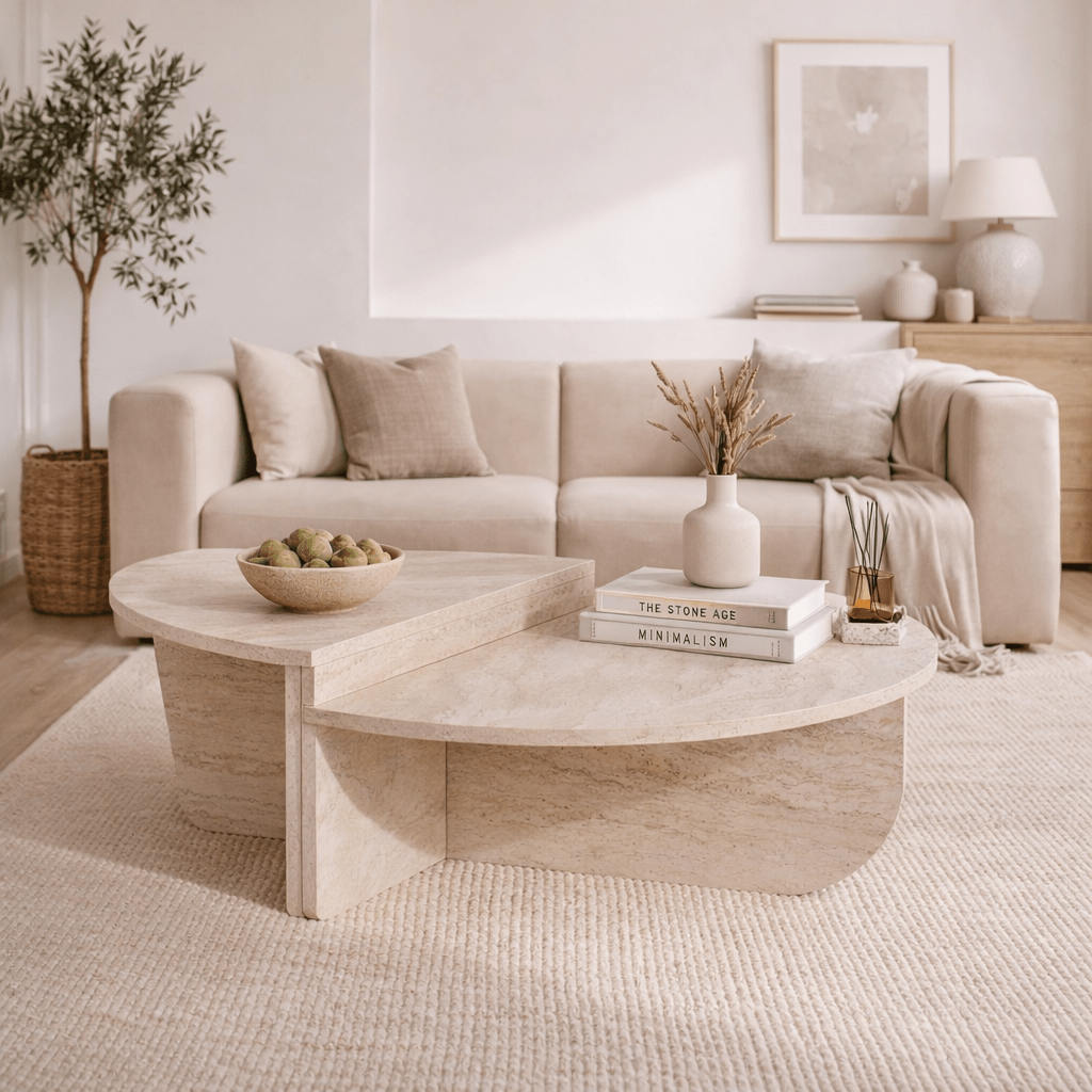 Tavolino rotondo melaminico travertino Orin 85 cm