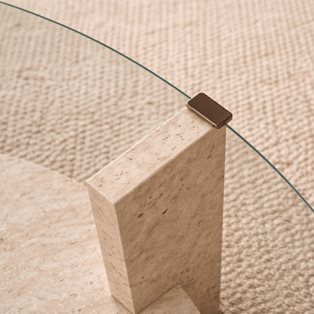 Ronde salontafel travertin melamine transparant glas Ø75 cm - Cairo