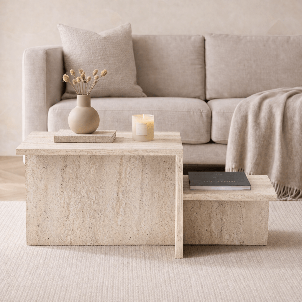 Salontafels - Salontafel travertin melamine Eterna 80 x 40 cm - Dimehouse