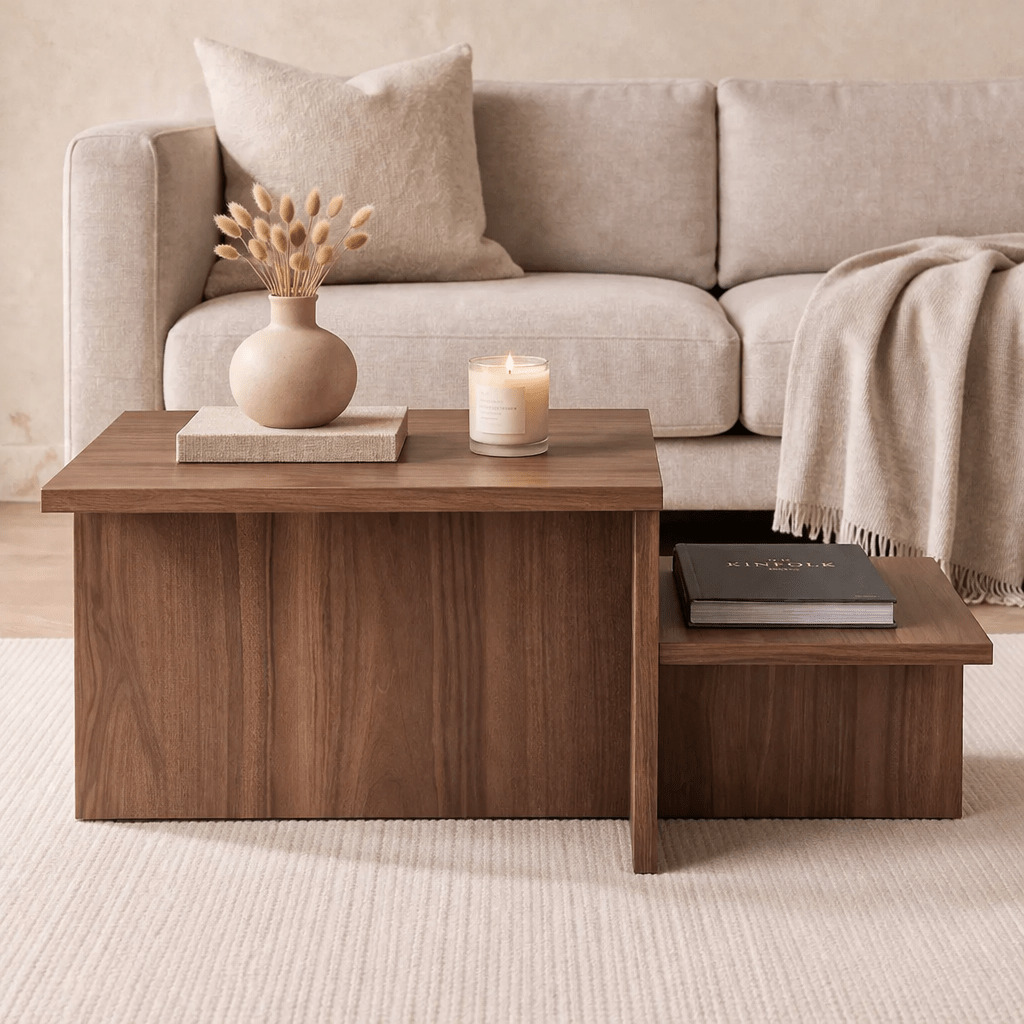 Salontafels - Salontafel Walnoot Melamine - 80 x 40 cm - Eterna - Dimehouse
