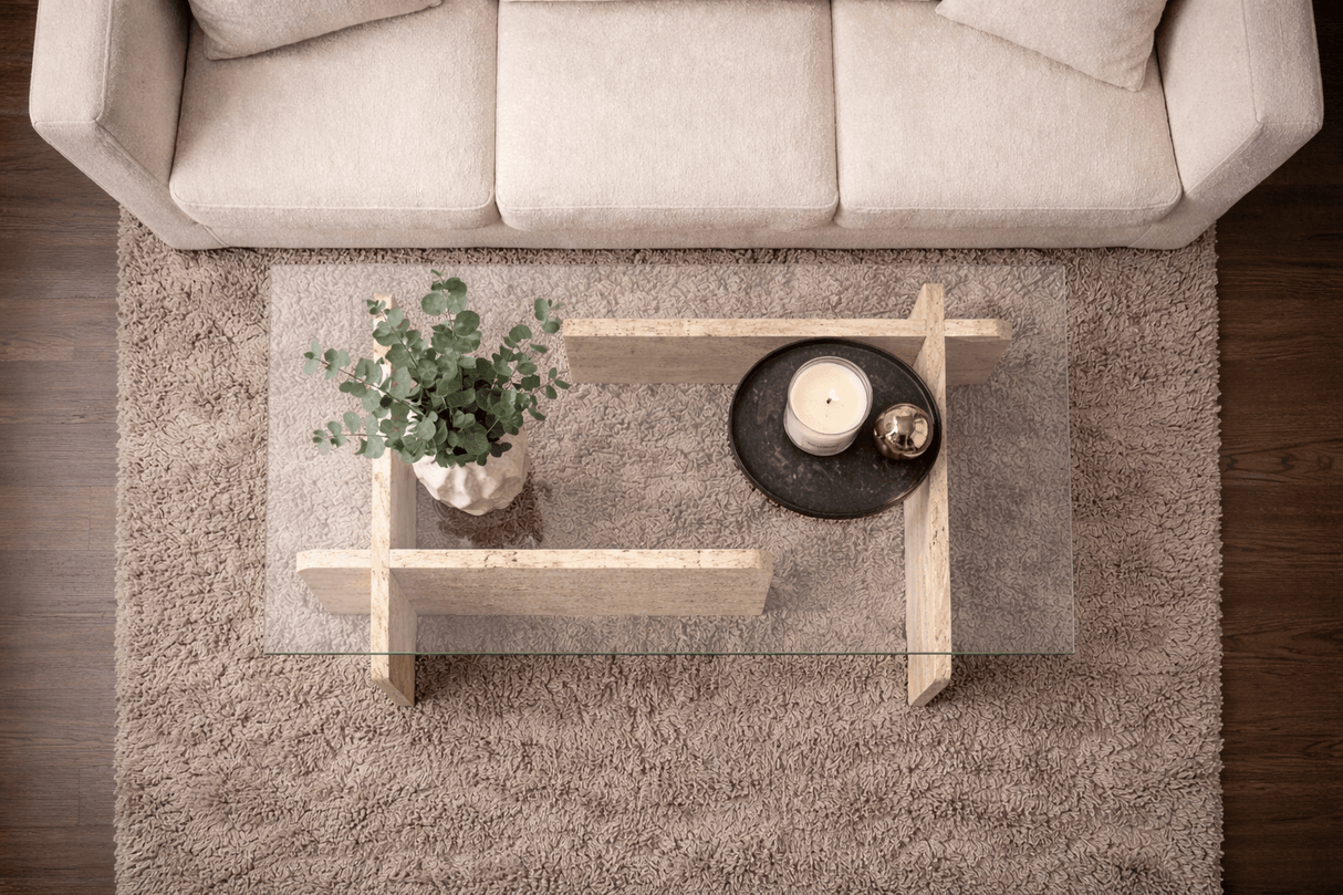 Salontafels - Salontafel travertin glas Opal 105x65 cm - Dimehouse