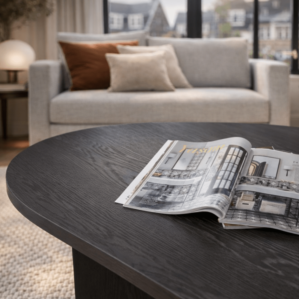 Salontafel zwart melamine boogvorm Koda 119x60 cm