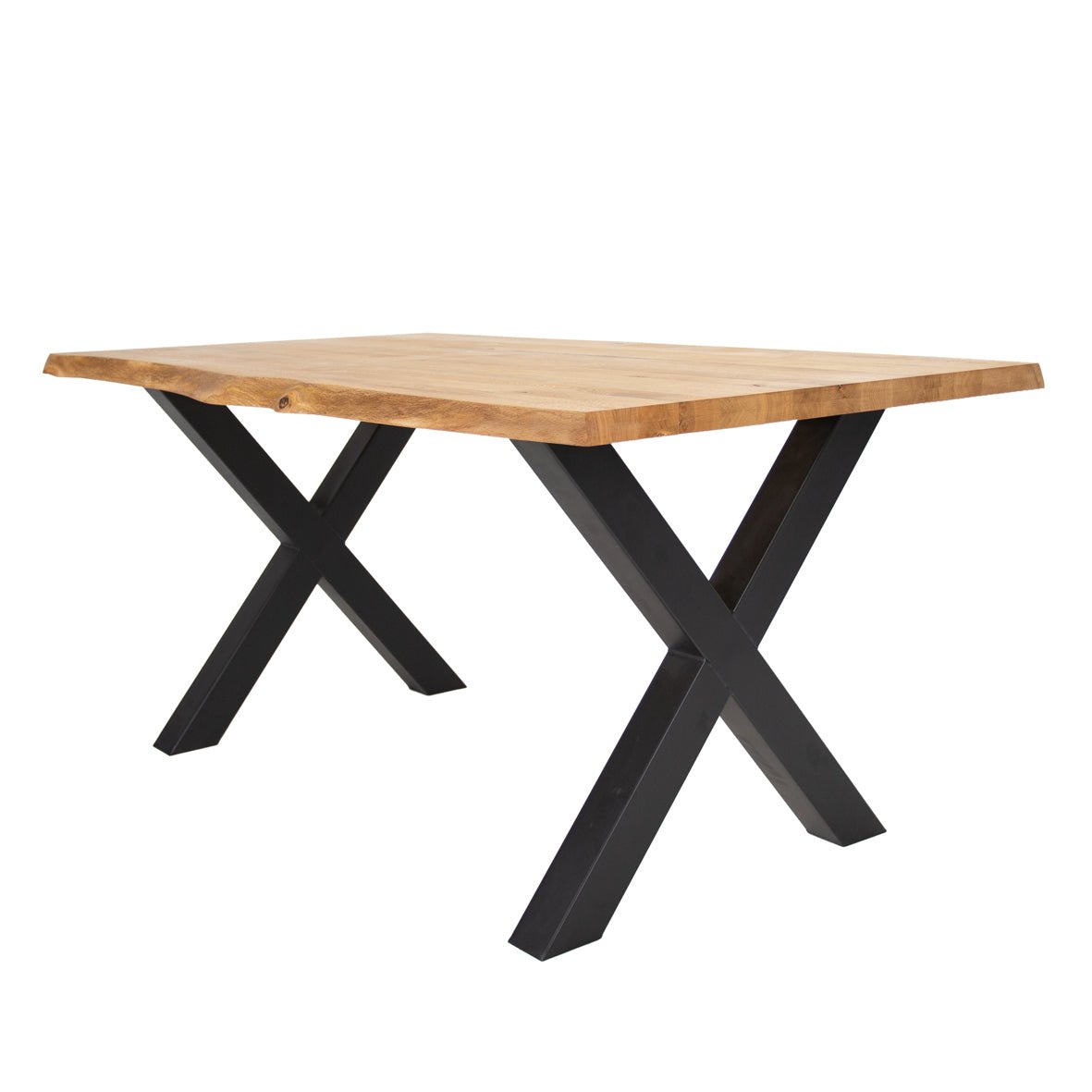 Eettafels - Eettafel Revi Eikenhout - Boomstamvorm - Zwarte X - poot - Dimehouse