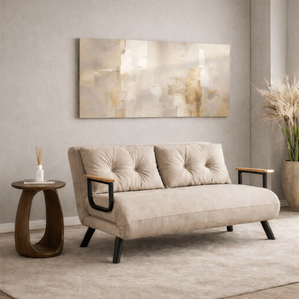 Divano letto in tessuto di lino beige 2 persone - Sando