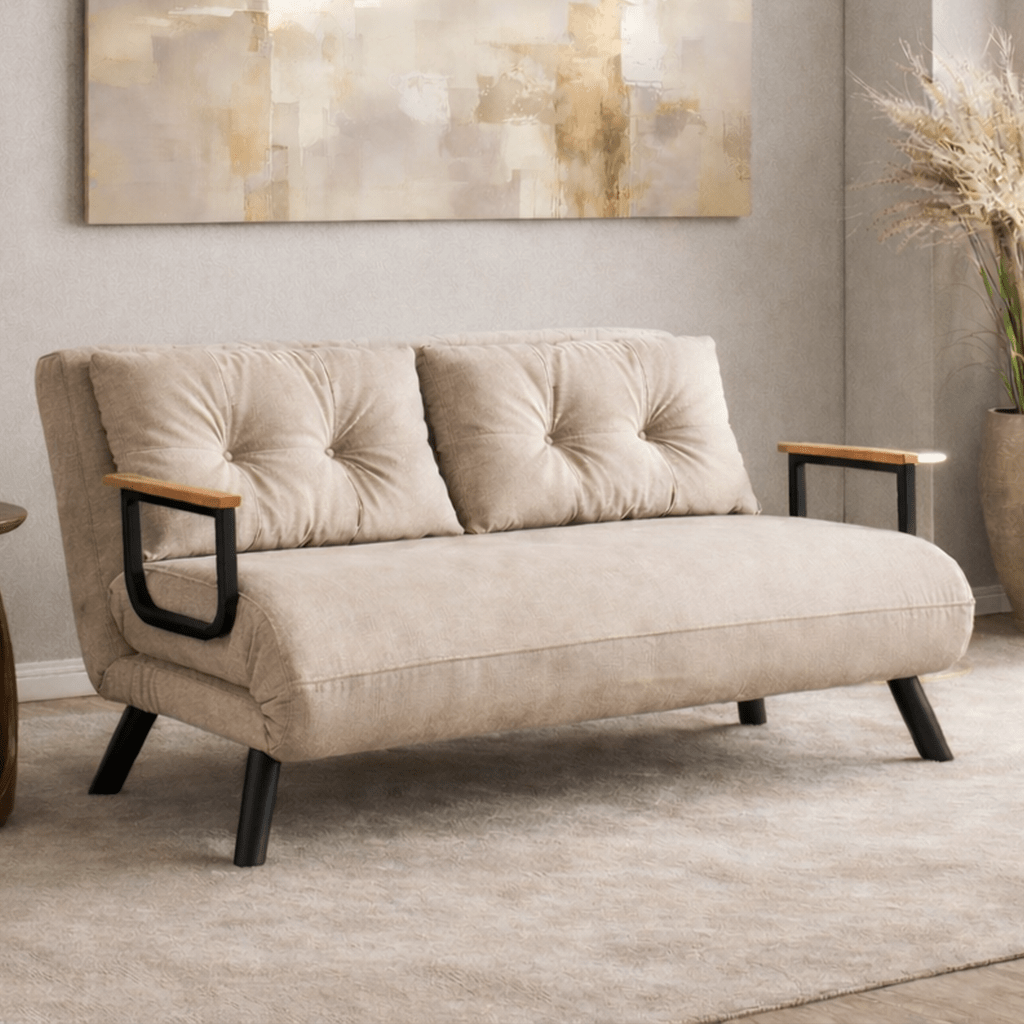 Divano letto in tessuto di lino beige 2 persone - Sando