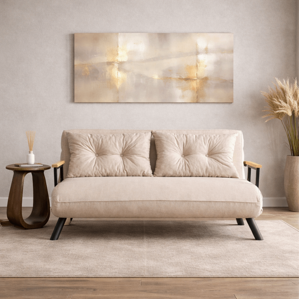 Divano letto in tessuto di lino beige 2 persone - Sando