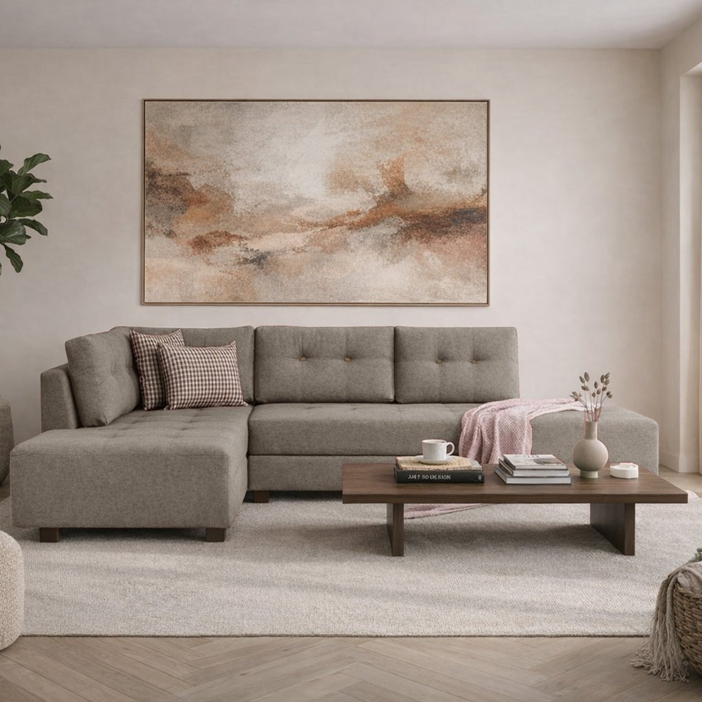 Divano letto tessuto tortora - XL 280x206 cm - con ruote - Sinistra - Manama