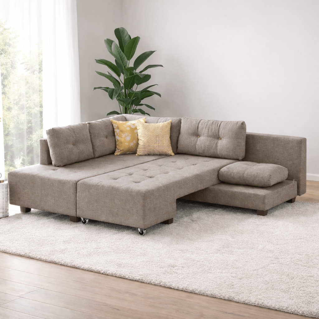 Divano letto tessuto tortora - XL 280x206 cm - con ruote - Sinistra - Manama