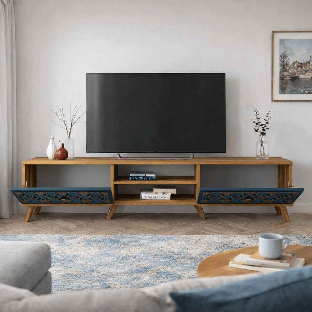 TV Meubels - TV Meubel Class Walnoot Chalcedoon Melamine 180x44x35 cm - Dimehouse