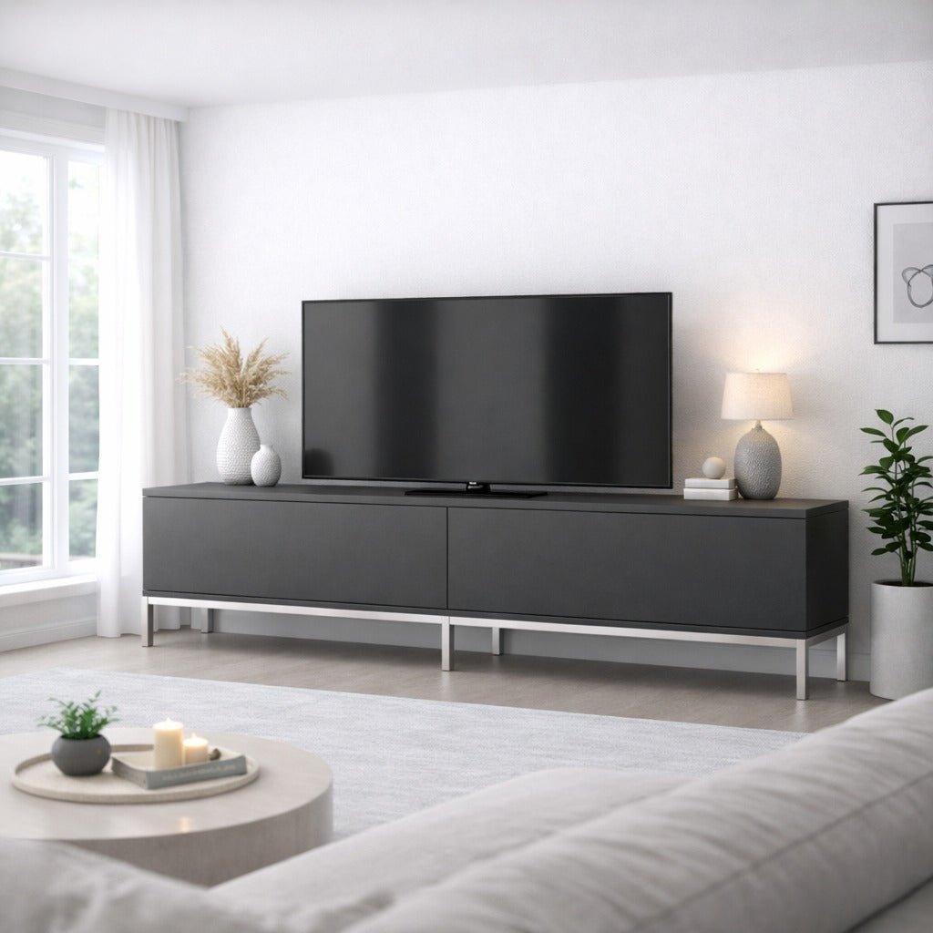 TV Meubels - TV Meubel Lord Antraciet Zilver Melamine 180x47x30 cm - Dimehouse