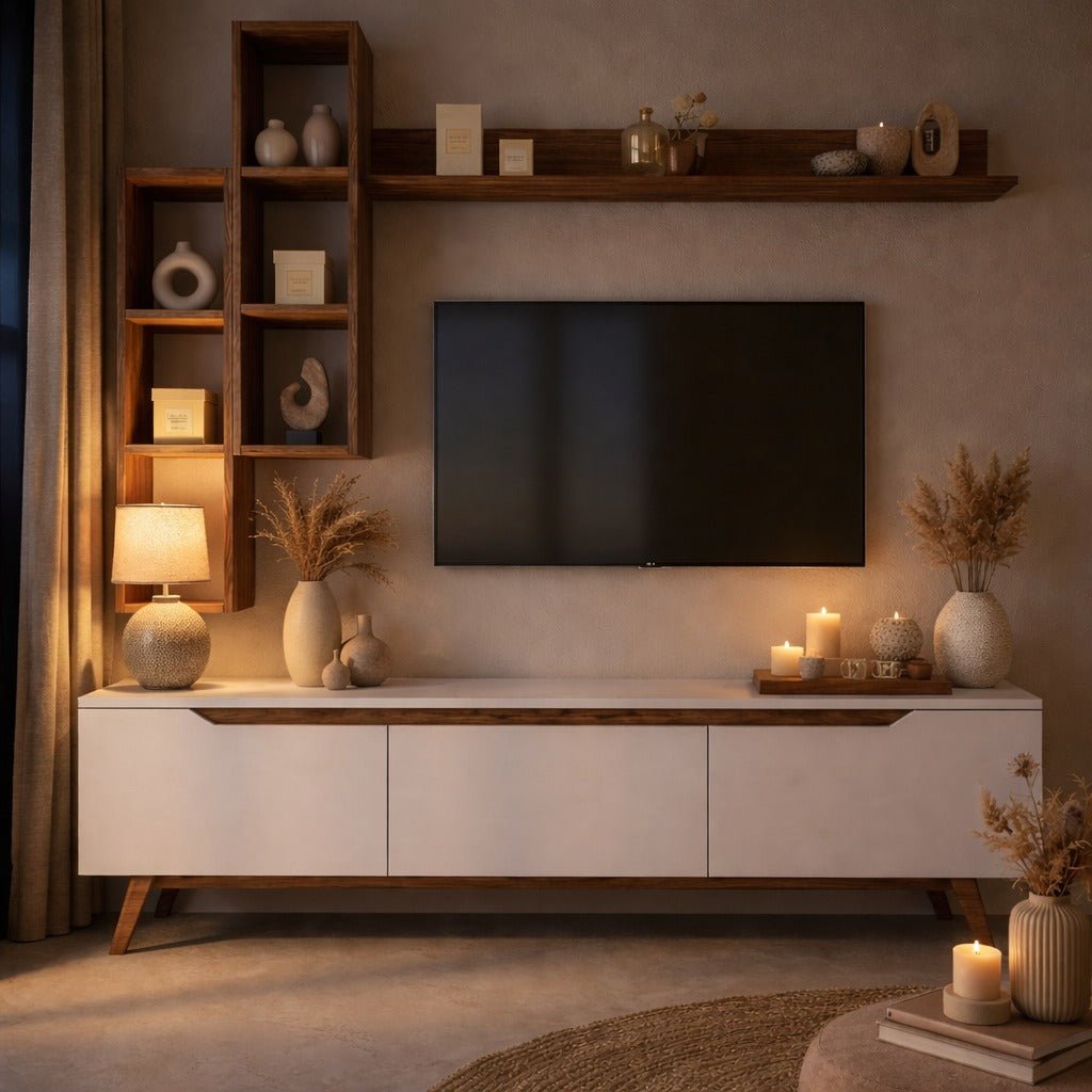 Set Mobile TV Iona Bianco Noce Scuro Melaminico 180x48,6x35 cm