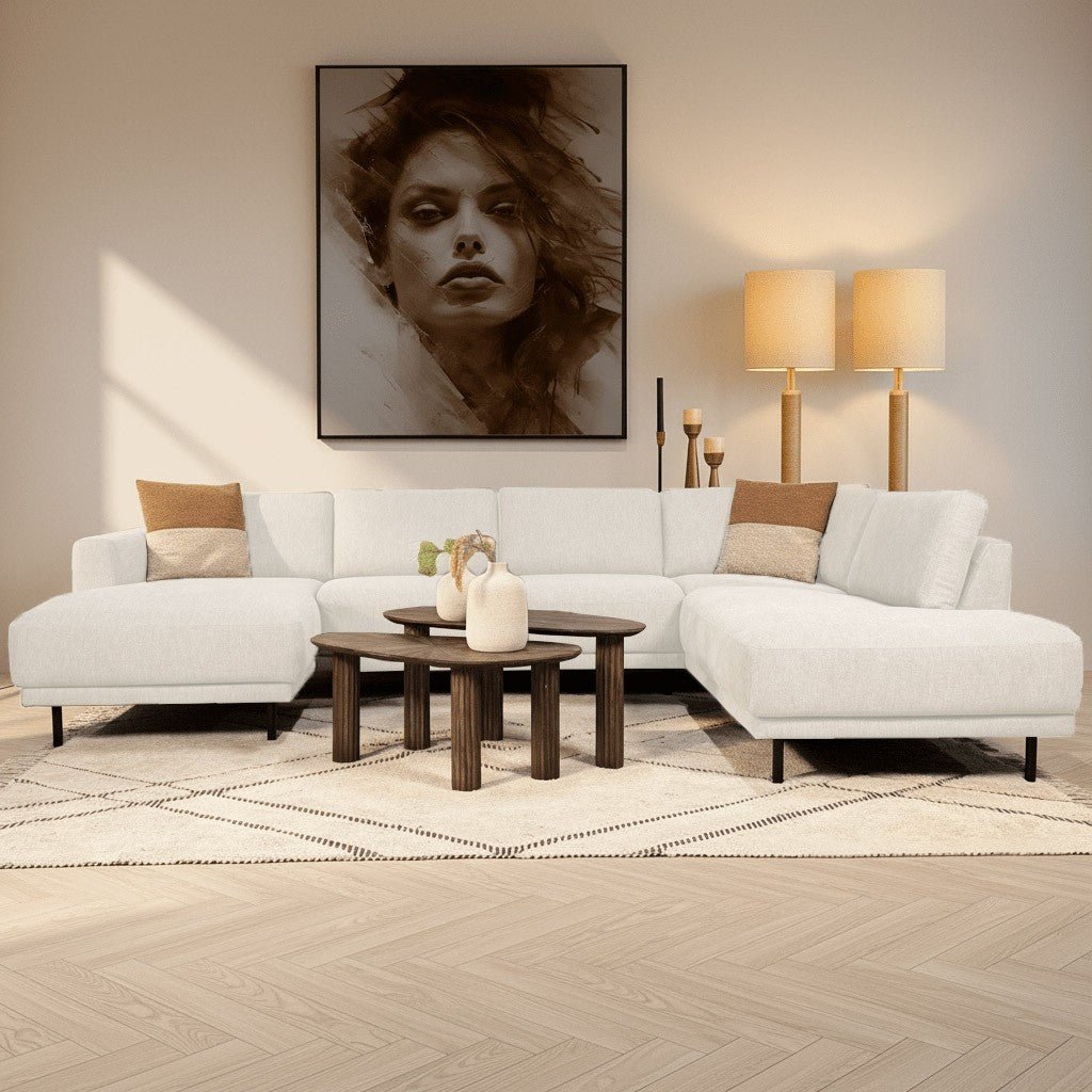 Divano angolare moderno U-Sofa in tessuto beige - Destra - 310x197x142 cm - Aniko