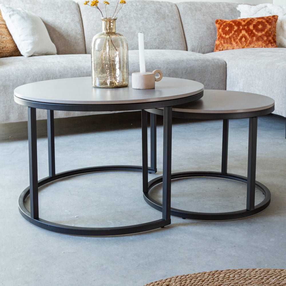 Salontafels - Salontafel set van 2 Trevor marmer grijs rond - Dimehouse
