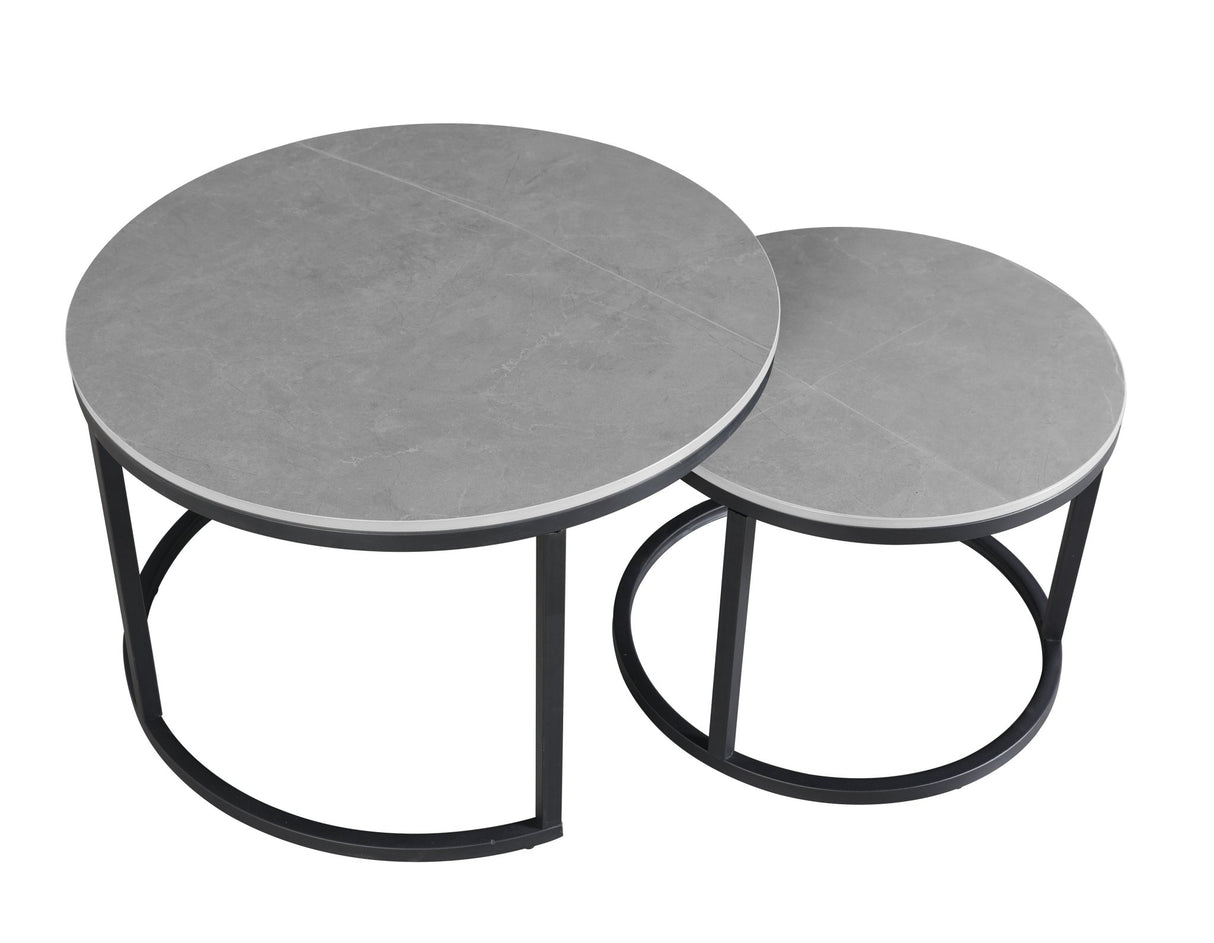 Salontafels - Salontafel set van 2 Trevor marmer grijs rond - Dimehouse