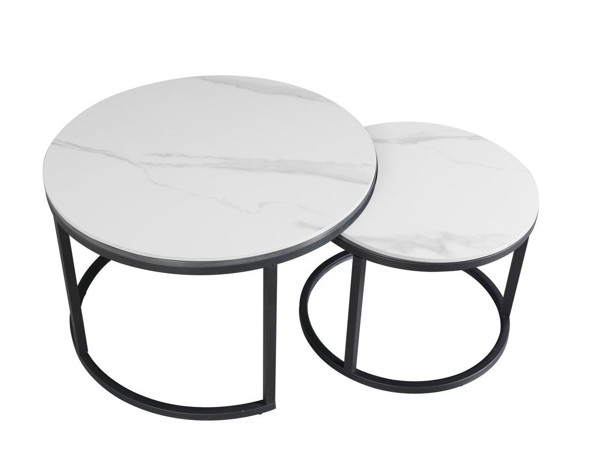 Salontafels - Salontafel set van 2 Trevor marmer wit rond - Dimehouse