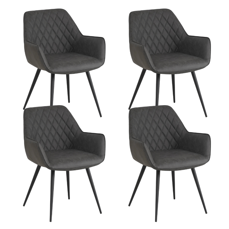 Set di 4 sedie da pranzo industriali Cara antracite motivo diamante - ecopelle - con braccioli