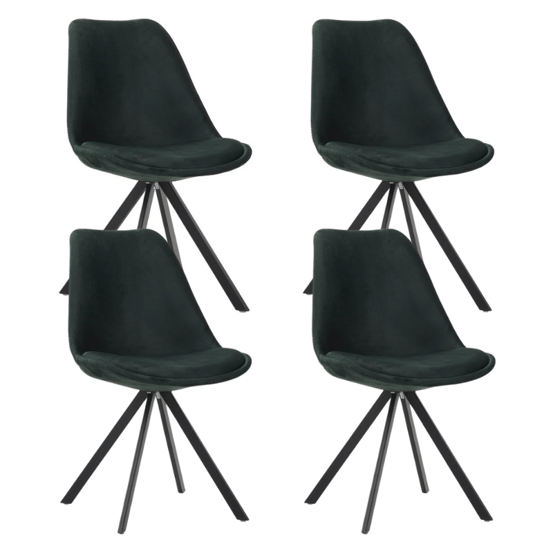 Eetkamerstoelen - Set van 4 Eetkamerstoelen Jace Velvet Groen - Zonder Armleuningen - Dimehouse
