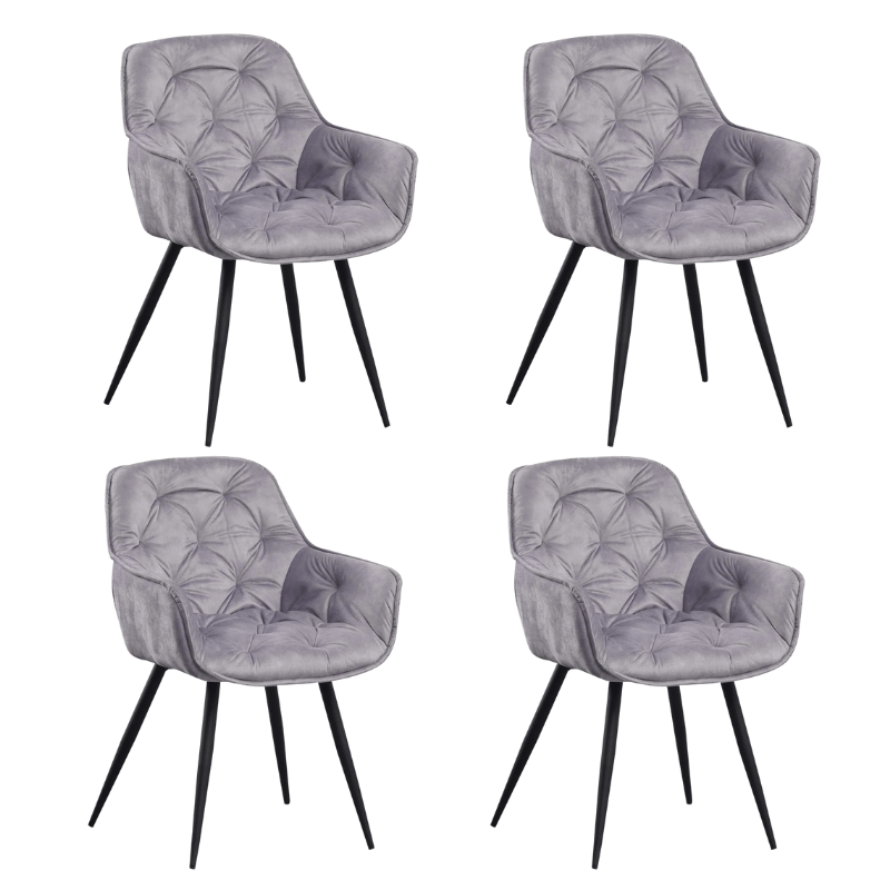 Eetkamerstoelen - Set van 4 Eetkamerstoelen Velvet Grijs Stof Audrey - Met Armleuningen - Dimehouse