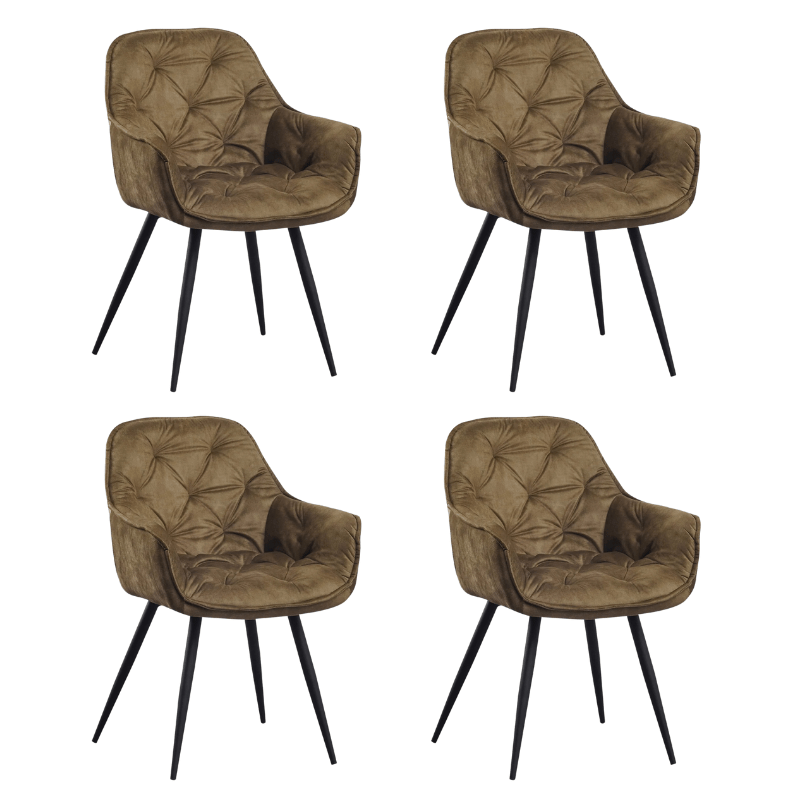 Eetkamerstoelen - Set van 4 Eetkamerstoelen Velvet Groen Stof Audrey - Met Armleuningen - Dimehouse