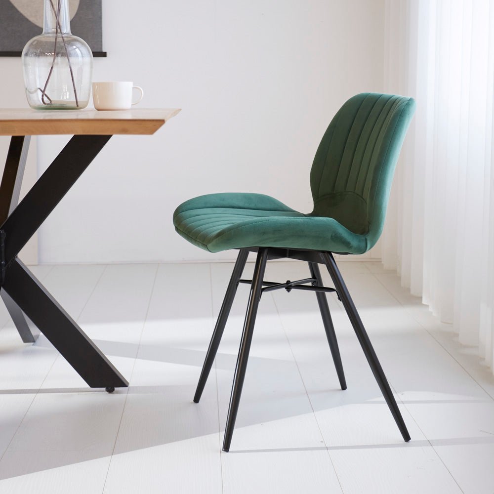Eetkamerstoelen - Beau Eetkamerstoel Groen Velvet Stof - Zonder Armleuningen - Dimehouse