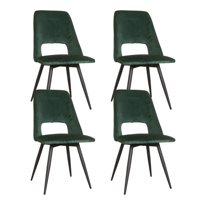 Eetkamerstoelen - Set van 4 Draaibare Eetkamerstoelen Mila Velvet Donker Groen - Zonder Armleuningen - Dimehouse
