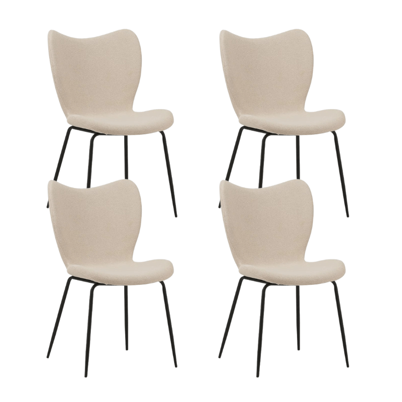 Eetkamerstoelen - Set van 4 Eetkamerstoelen Sia Beige Bouclé Stof - Zonder Armleuningen - Dimehouse