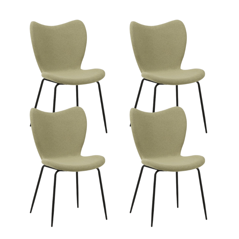 Eetkamerstoelen - Set van 4 Eetkamerstoelen Sia Groen Bouclé Stof - Zonder Armleuningen - Dimehouse