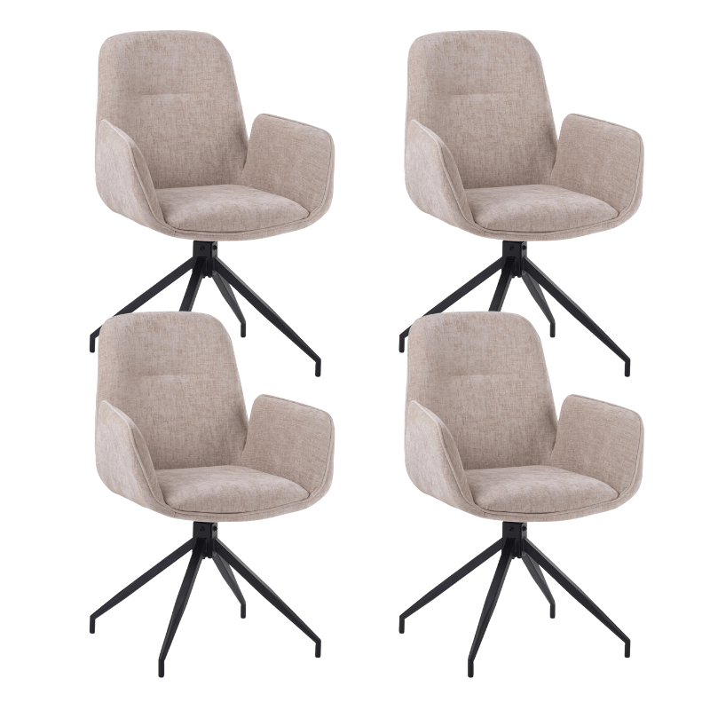 Set di 4 sedie da pranzo girevoli Nela Ciniglia Beige - Con braccioli