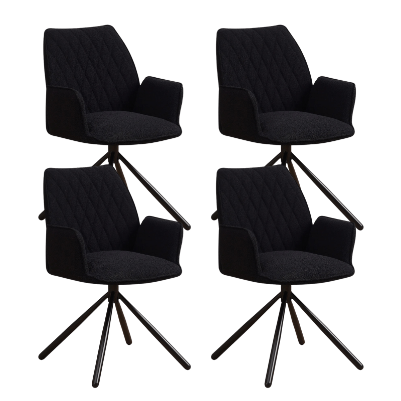 Set di 4 sedie da pranzo girevoli Novan Nero Bouclé – Girevole di 180°