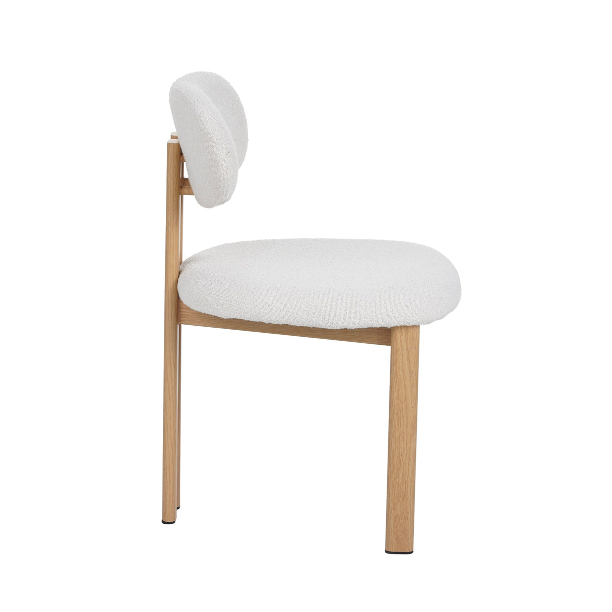 Eetkamerstoelen - Japandi Eetkamerstoel Miyo Bouclé Beige - Eikenlook Frame - Dimehouse