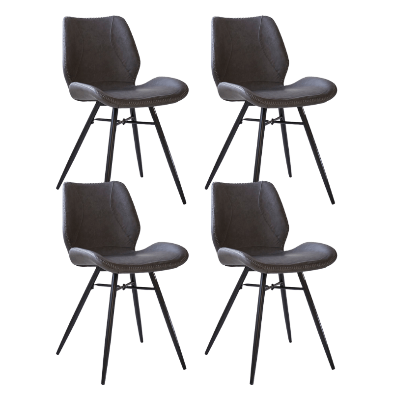 Eetkamerstoelen - Set van 4 Eetkamerstoelen Beau Industrieel Antraciet Kunstleer - Zonder Armleuningen - Dimehouse