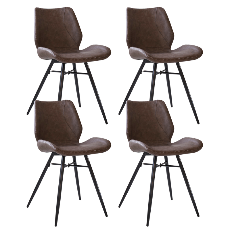 Eetkamerstoelen - Set van 4 Eetkamerstoelen Beau Industrieel Taupe Kunstleer - Zonder Armleuningen - Dimehouse