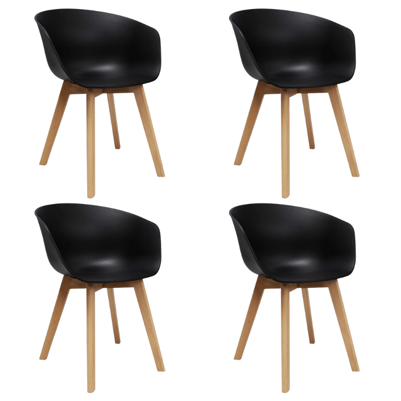 Set di 4 sedie per sala da pranzo Herning Scandinave Nere - Plastica e legno di faggio
