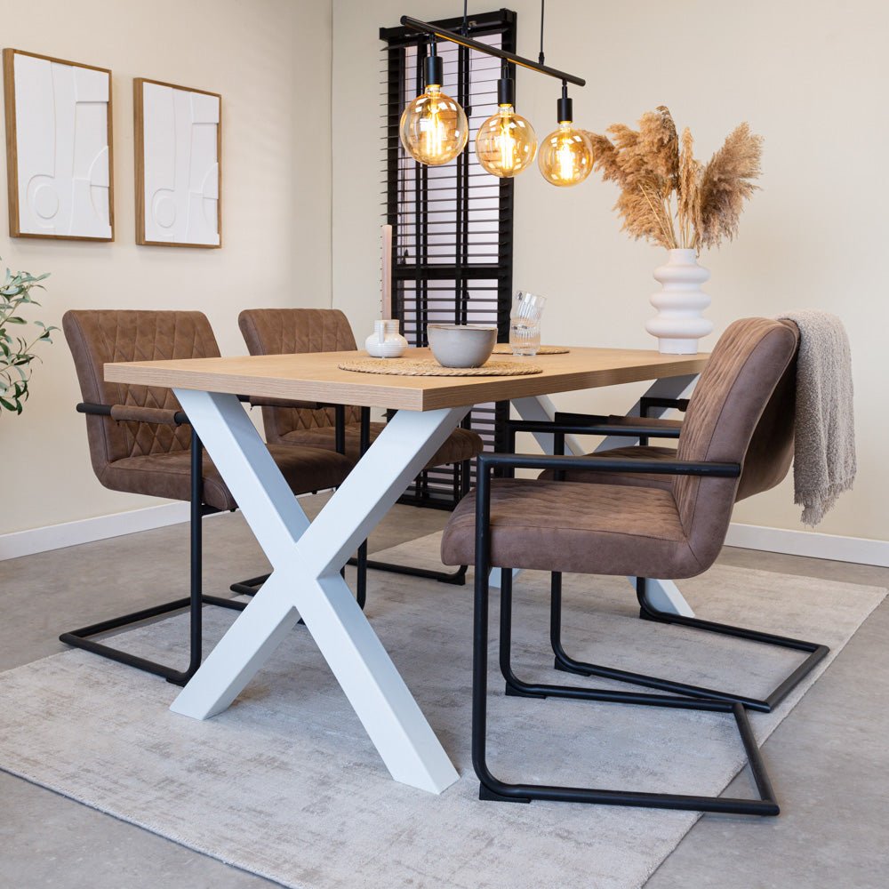 Eettafels - Eettafel Lenzo Rustiek Eiken X - poot wit - Dimehouse