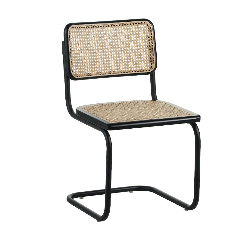 Sedia da pranzo con struttura tubolare Vester in metallo nero e cinghia in bambù - Senza braccioli