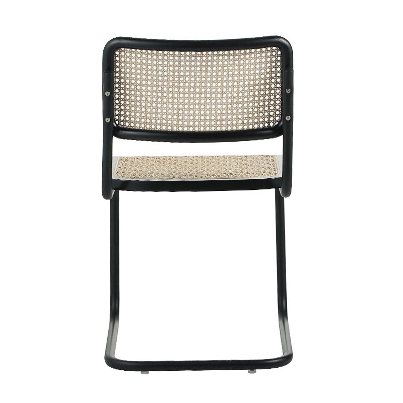 Sedia da pranzo con struttura tubolare Vester in metallo nero e cinghia in bambù - Senza braccioli