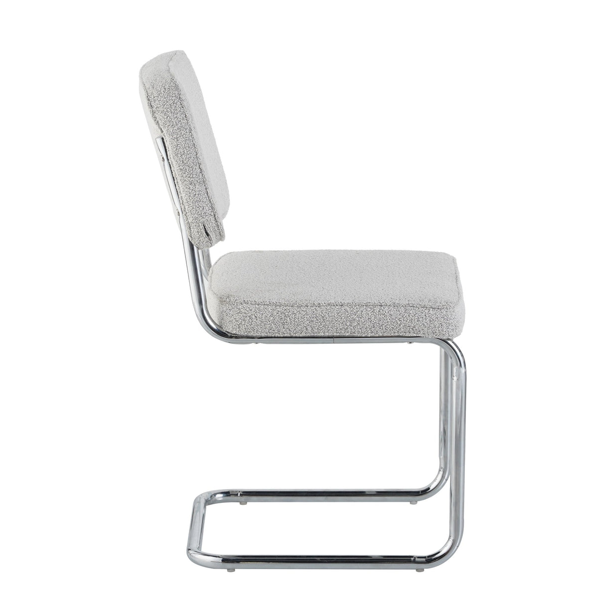 Eetkamerstoelen - Moderne Eetkamerstoel Grijs Bouclé Stof Sway - Chrome Frame - Zonder Armleuningen - Dimehouse