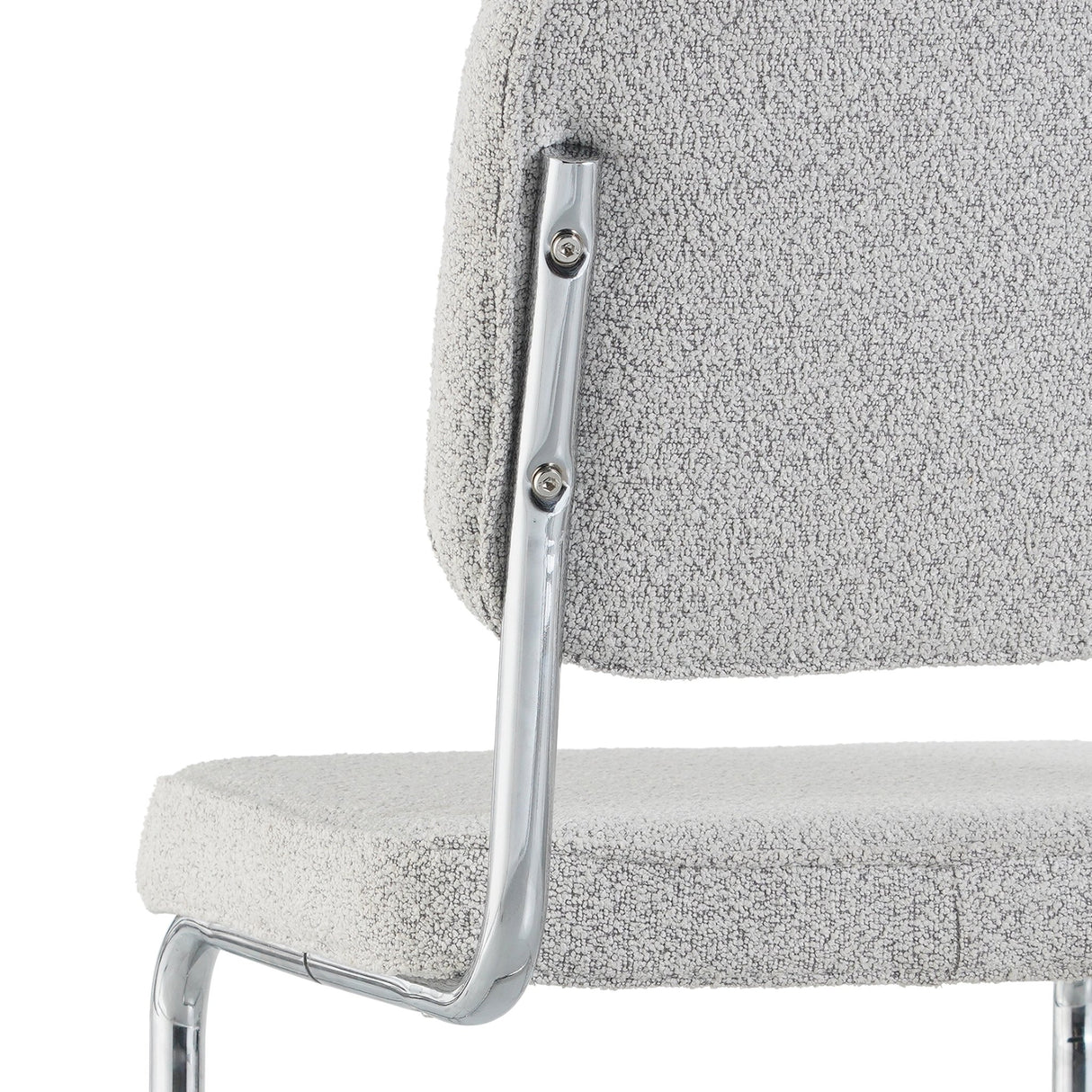 Eetkamerstoelen - Moderne Eetkamerstoel Grijs Bouclé Stof Sway - Chrome Frame - Zonder Armleuningen - Dimehouse