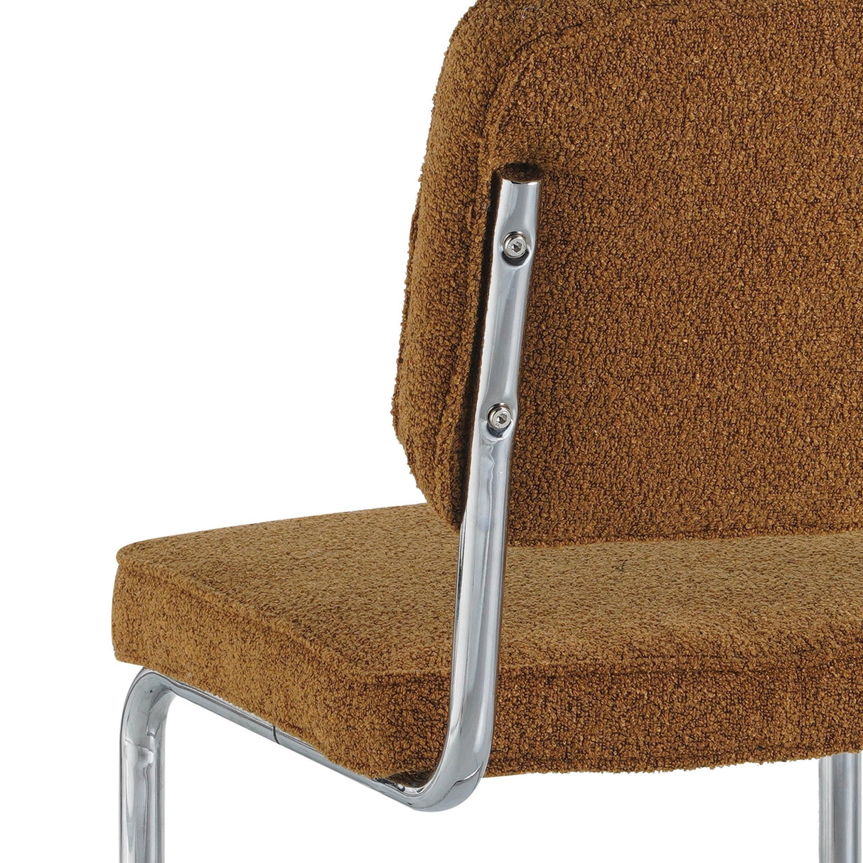 Eetkamerstoelen - Moderne Eetkamerstoel Koper Bouclé Stof Sway - Chrome Frame - Zonder Armleuningen - Dimehouse