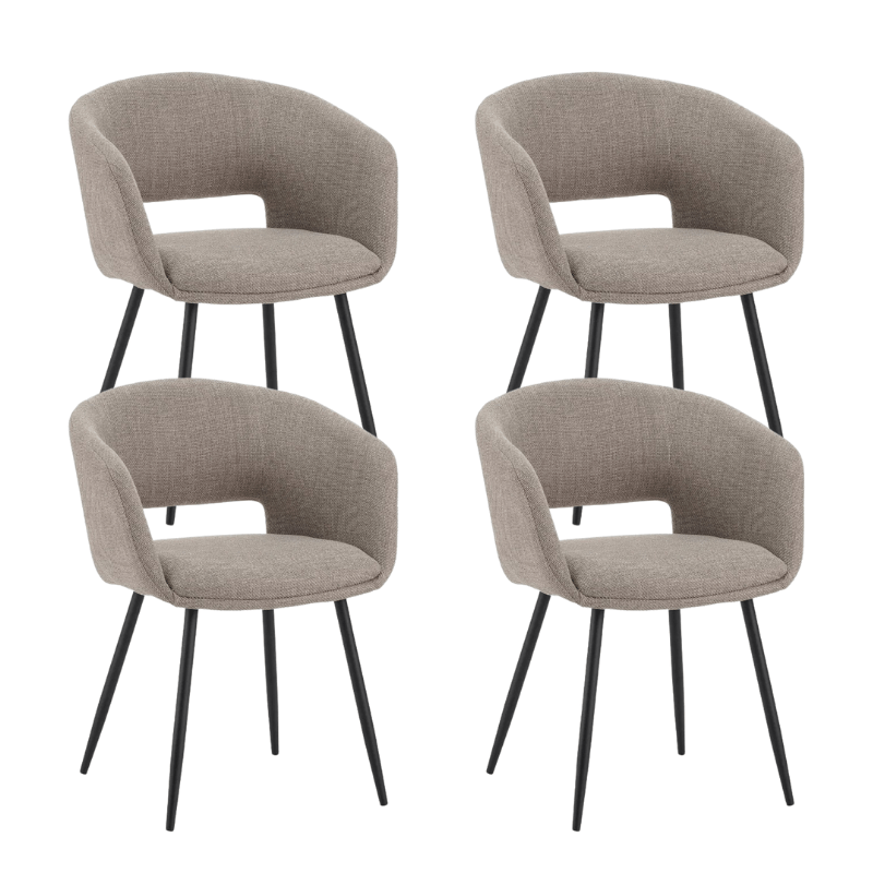 Eetkamerstoelen - Set van 4 Scandinavische Eetkamerstoelen Don Taupe Stof Kuipvorm - Met Armleuningen - Dimehouse