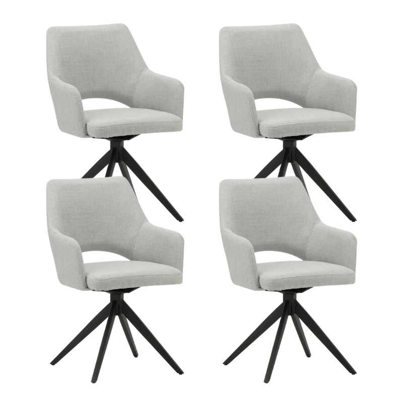 Set di 4 sedie da pranzo girevoli Sid in tessuto grigio chiaro - con braccioli