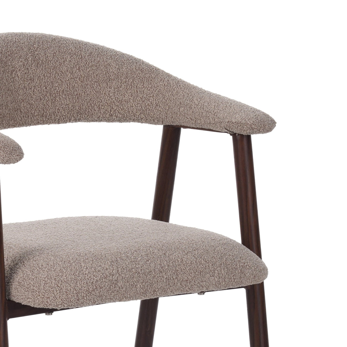 Sedia da sala da pranzo Japandi color sabbia Bouclé Suki - struttura in noce - con braccioli