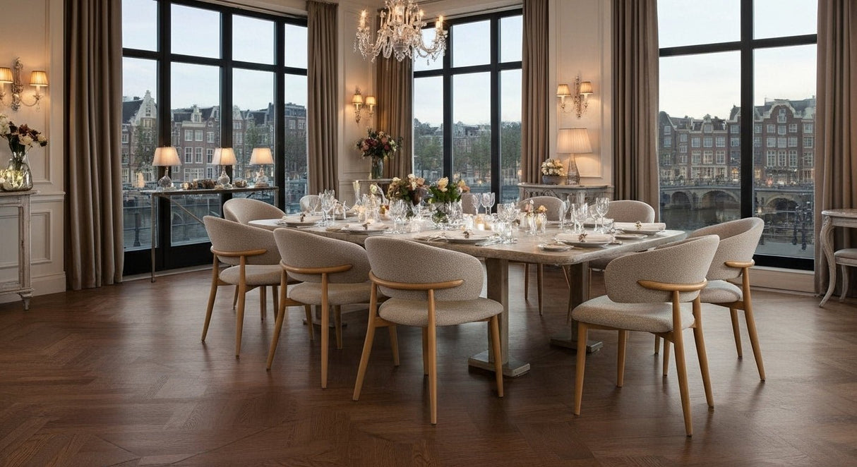 Sedia da pranzo Japandi Yuka Beige - Struttura in effetto noce