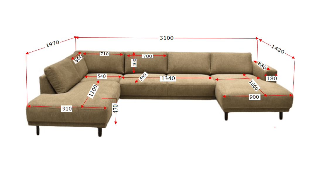 Divano angolare moderno U-Sofa in tessuto tortora - Sinistra - 310x197x142 cm - Aniko
