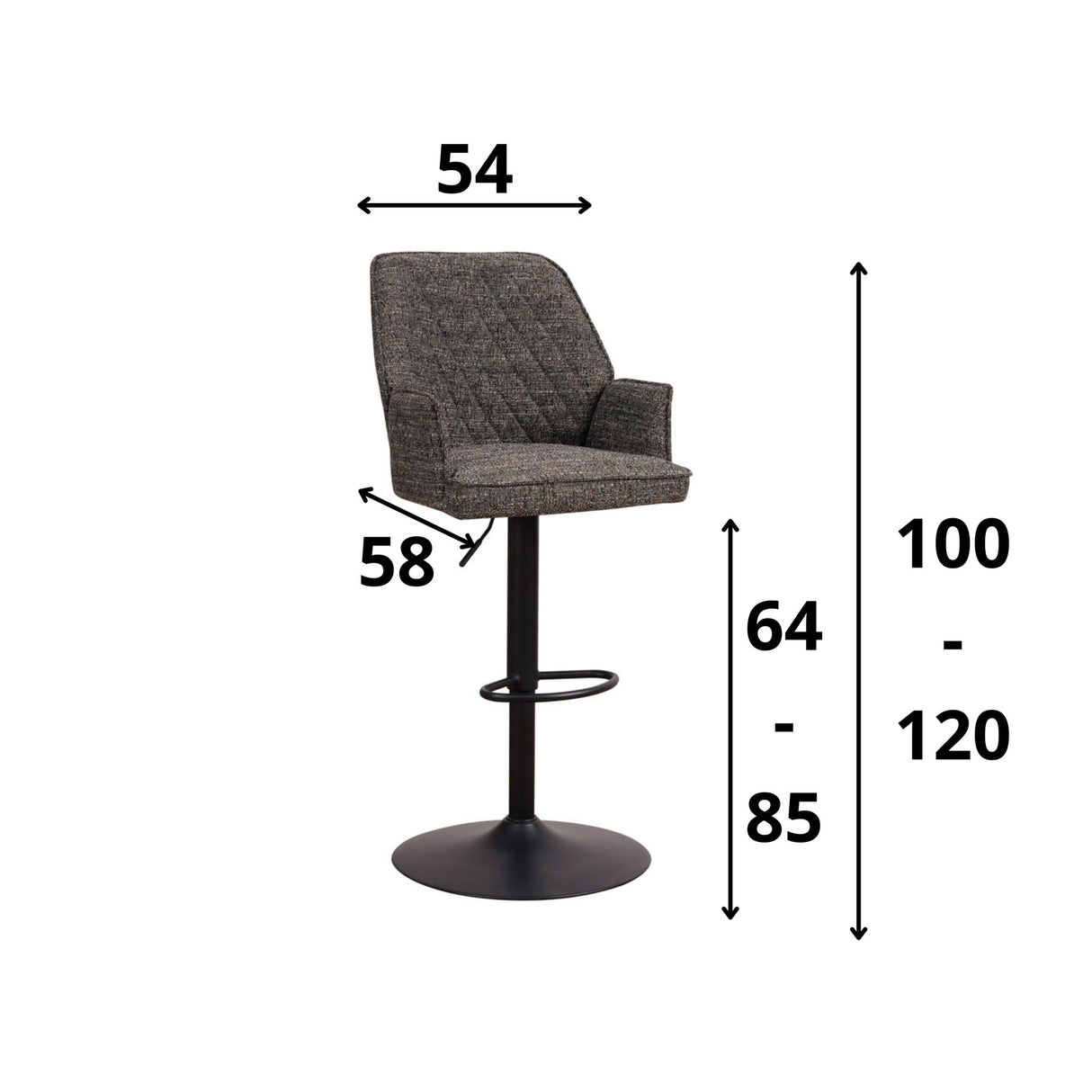 Sgabello da bar Novan in ciniglia Dimehouse Tessuto grigio scuro LxLxH 75x58x54 Tessuto Bianco con indicazione della dimensione della foto