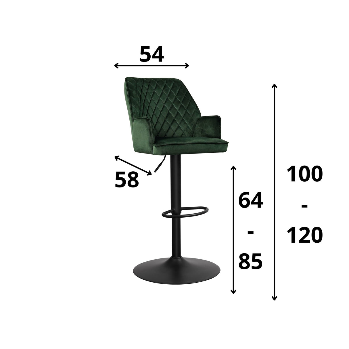Sgabello da bar Novan velluto Dimehouse Tessuto Verde LxPxH 75x58x54 Indicazione dimensione foto bianca