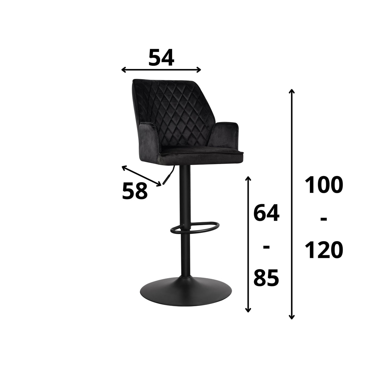 Sgabello da bar Novan velluto Dimehouse Nero LxPxH 75x58x54 Tessuto Indicazione dimensione foto bianca