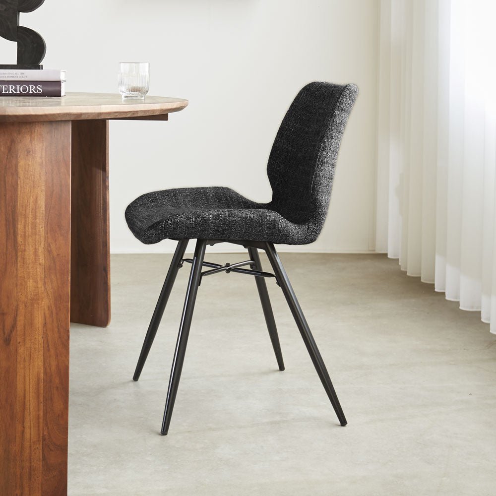 Sedia per sala da pranzo Beau ciniglia Dimehouse Antracite LxPxH 72x68x50 Tessuto Foto atmosferica vista laterale